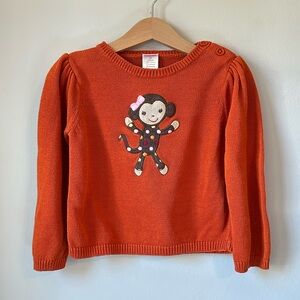 Gymboree Orange Cotton Monkey Appliqué Pullover Sweater Size 3T